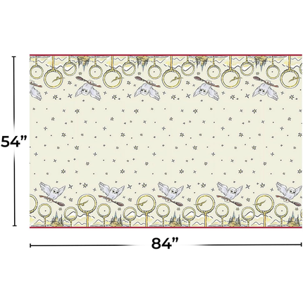 Decorative table runner with bird and ornament pattern, dimensions 54" x 84".
