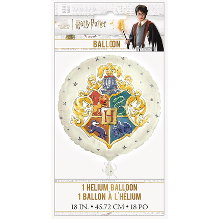 Harry Potter-themed balloon with Hogwarts crest on packaging