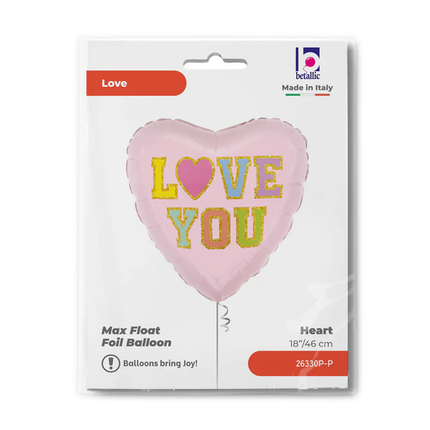 Heart Love You Patch Heart Foil Balloon 18 inches