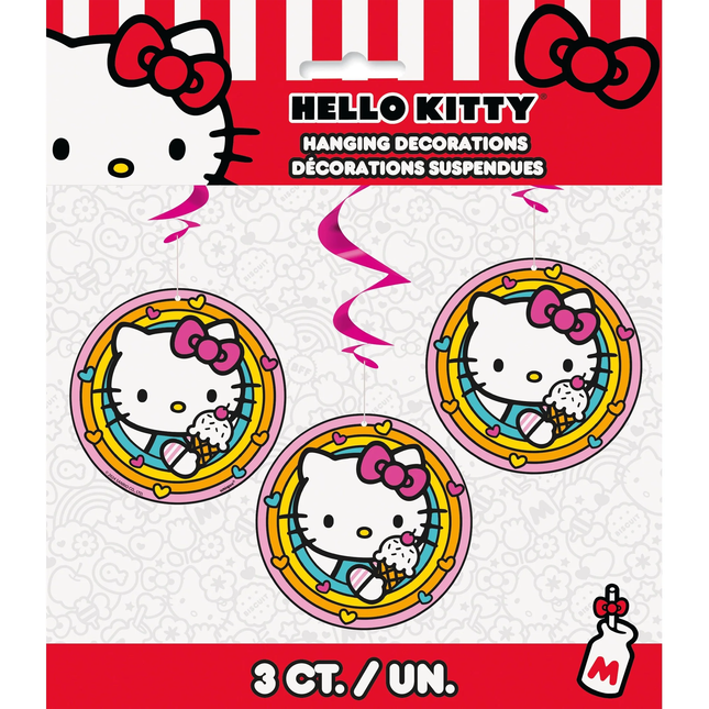 Hello Kitty Pink Foil Hanging Swirl Decorations 