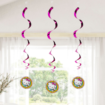 Hello Kitty Pink Foil Hanging Swirl Decorations 