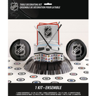 NHL table decorating kit packaging with centerpieces and pucks on a branded surface.