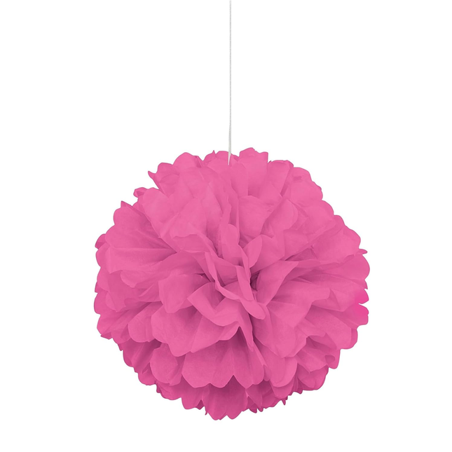 Hot Pink Solid Hanging Tissue Pom Pom 16"