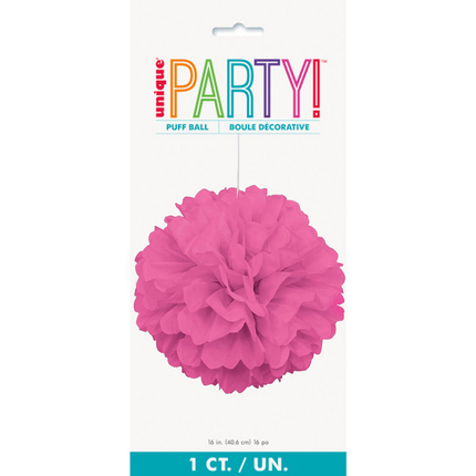 Hot Pink Solid Hanging Tissue Pom Pom 16"