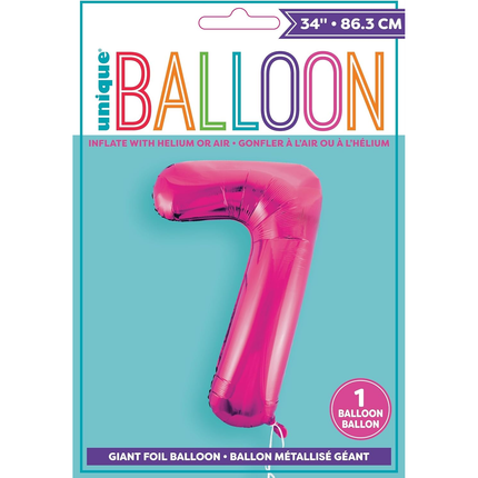 Hot Pink 7 Number Foil Balloon 34"