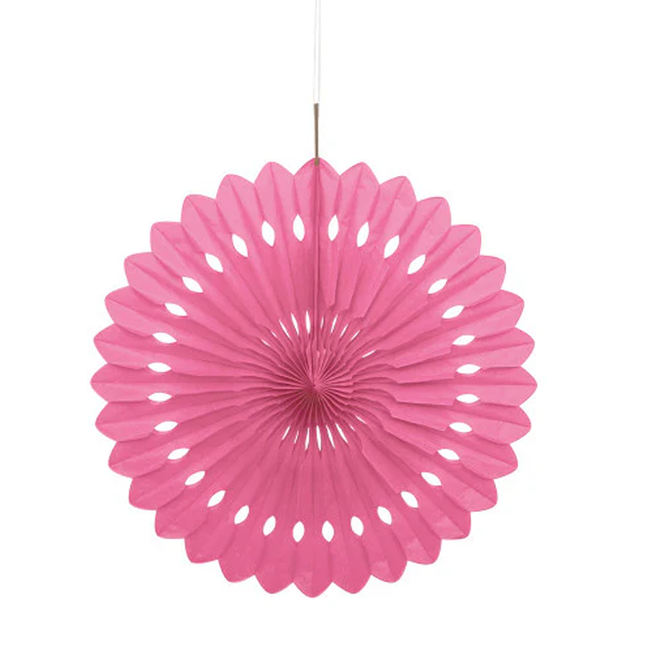 Hot Pink Solid Tissue Paper Fan 16"