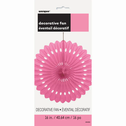 Hot Pink Solid Tissue Paper Fan 16"