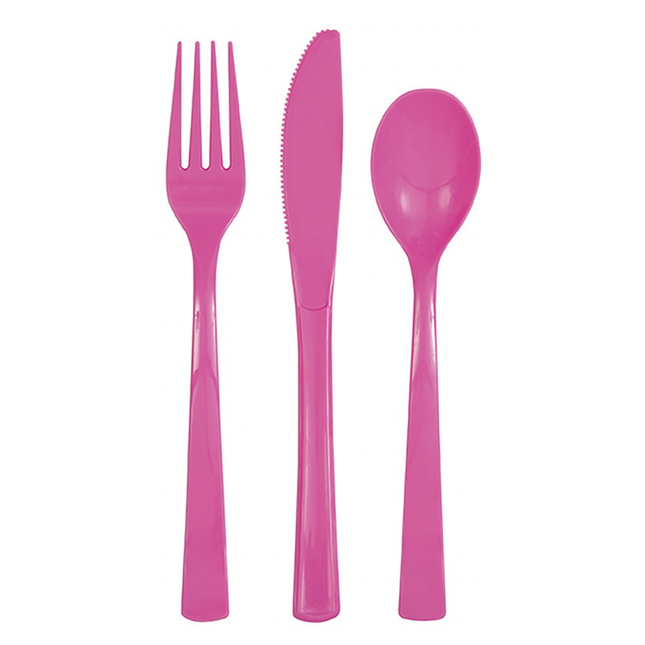 Hot Pink Solid Assorted Plastic Cutlery, 18ct