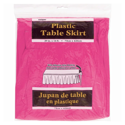 Hot Pink Solid Plastic Table Skirt, 29" x 14 ft