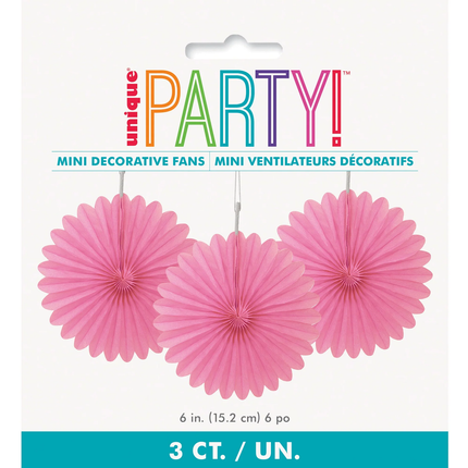Hot Pink Tissue Paper Fans 6", 3ct