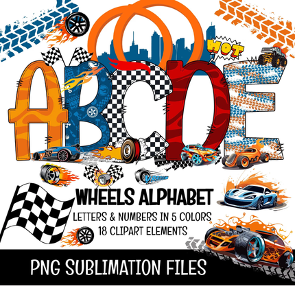 Hot Wheels Doodle Alphabet Letters PNG Bundle Instant Download