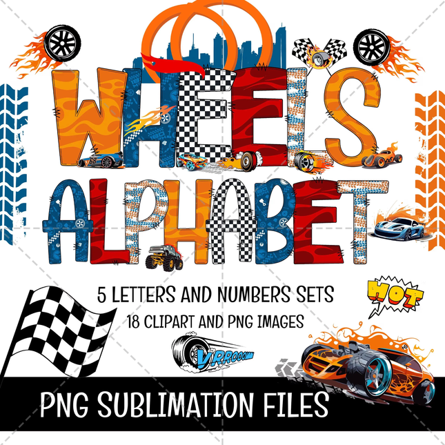Hot Wheels Doodle Alphabet Letters PNG Bundle Instant Download