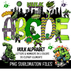 Hulk Doodle Alphabet Letters PNG Bundle Instant Download