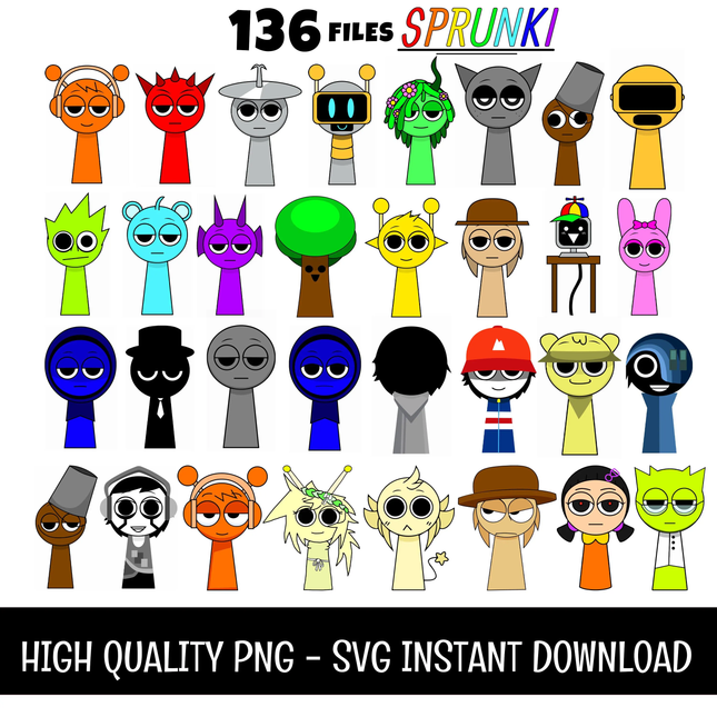 136 Incredibox Sprunki High Quality Png,SVG Files Instant Download
