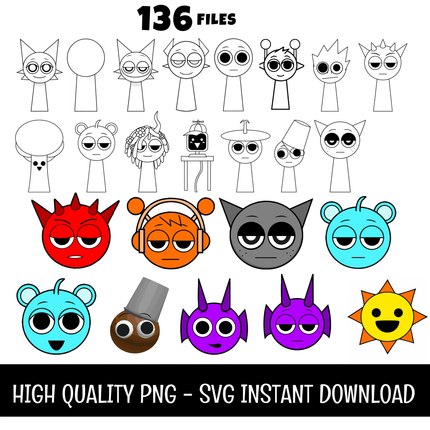 136 Incredibox Sprunki High Quality Png,SVG Files Instant Download