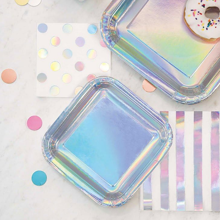Iridescent Square 7" Dessert Plates 8ct - Foil Board