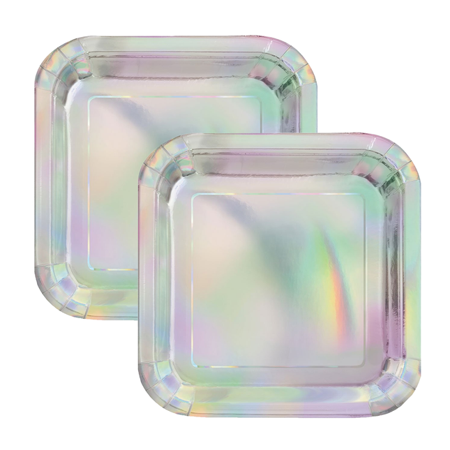 Iridescent Square 7" Dessert Plates 8ct - Foil Board