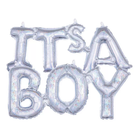 'It's A Boy' Script Air Fill Balloon Kit - Holographic Silver