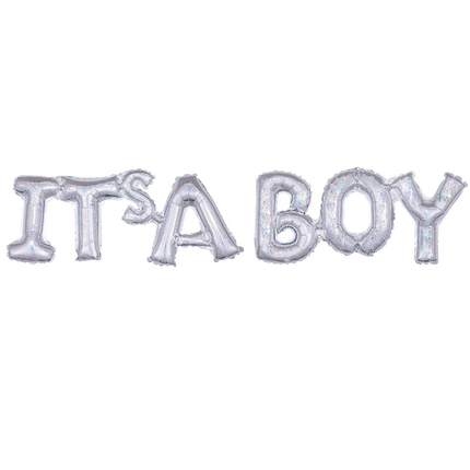 'It's A Boy' Script Air Fill Balloon Kit - Holographic Silver