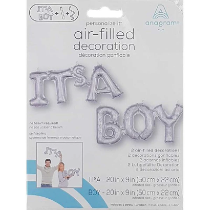 'It's A Boy' Script Air Fill Balloon Kit - Holographic Silver