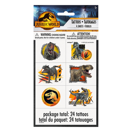 Jurassic World™ 3 Temporary Tattoos – 4 Sheets, 24 Tattoos