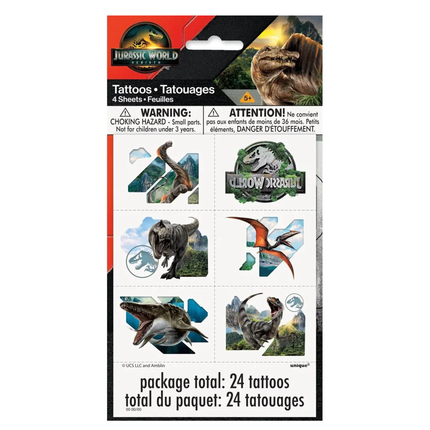 Jurassic World™ Temporary Tattoos – 4 Sheets, 24 Tattoos