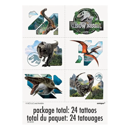 Jurassic World™ Temporary Tattoos – 4 Sheets, 24 Tattoos