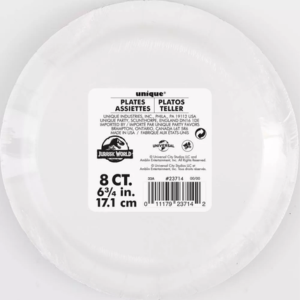Jurassic World Paper Party Snack Plates 7", 8ct