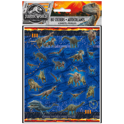 Jurassic World Sticker Sheets, 4 Sheets, 80 stickers