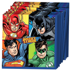 Set of Justice League-themed napkins featuring superhero characters.
