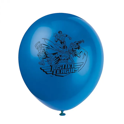 Blue balloon with Justice League design on a white background