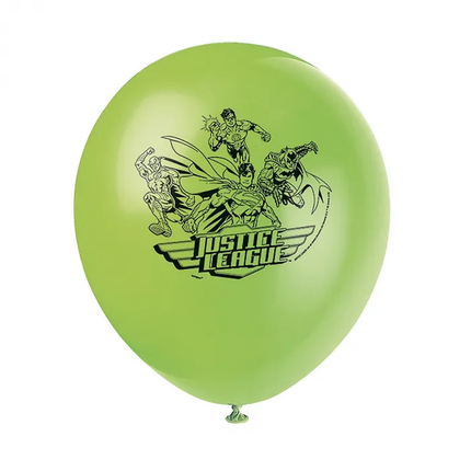 Green balloon with Justice League logo on a white background