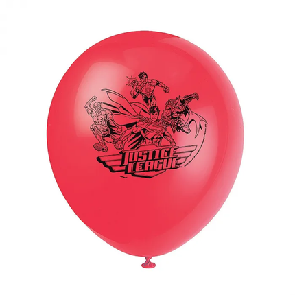 Red balloon with Justice League design on a white background