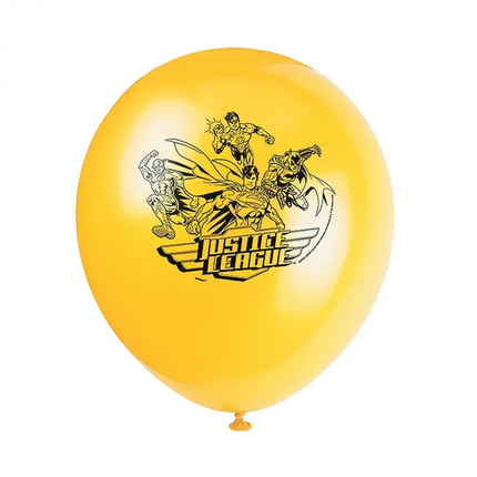 Yellow balloon with Justice League logo on a white background