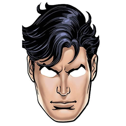 Superman mask with black hair and a neutral expression on a white background