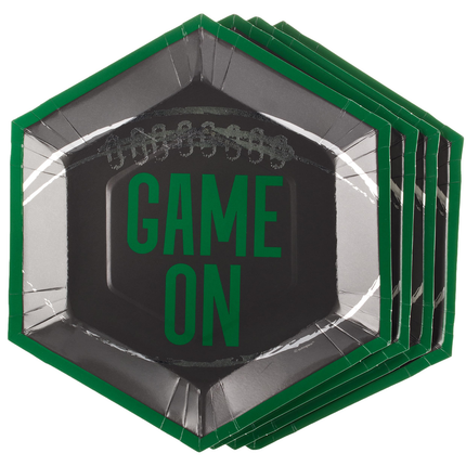 Kickoff Football "Game On" Hexagon Shaped 9.25" Plates, 8ct