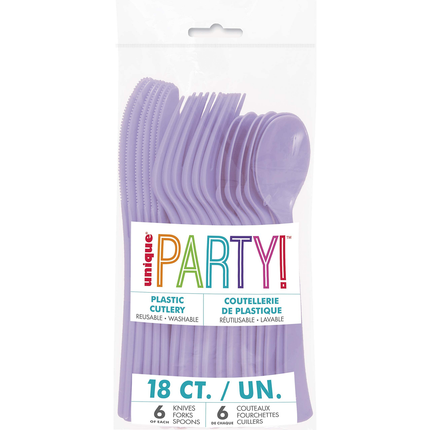 Lavender Solid Assorted Plastic Cutlery, 18ct