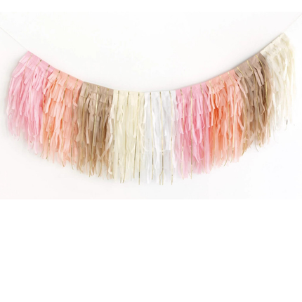 Layered Pink & White Tissue & Gold Foil Fringe Garland 