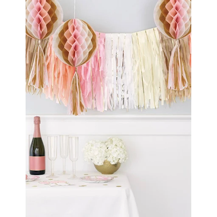 Layered Pink & White Tissue & Gold Foil Fringe Garland 