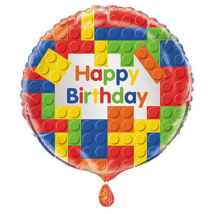 Lego Building Blocks Birthday Round Foil Balloon 18"