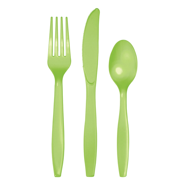 Lime Green Solid Assorted Plastic Cutlery, 18ct
