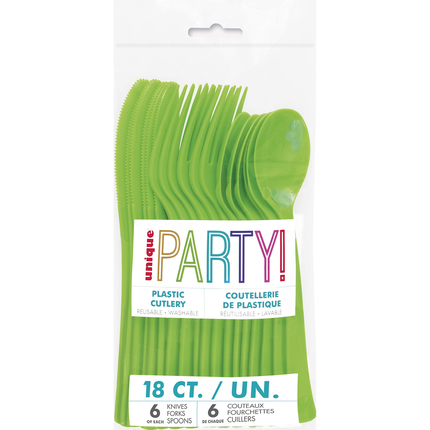 Lime Green Solid Assorted Plastic Cutlery, 18ct