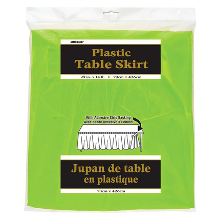 Lime Green Solid Plastic Table Skirt, 29" x 14 ft