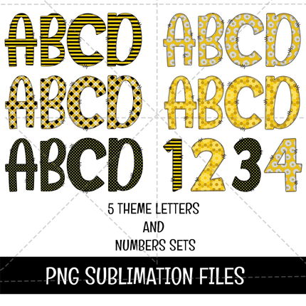 Little Bee Doodle Alphabet Letters PNG Bundle Instant Download