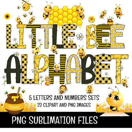 Little Bee Doodle Alphabet Letters PNG Bundle Instant Download