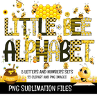 Little Bee Doodle Alphabet Letters PNG Bundle Instant Download