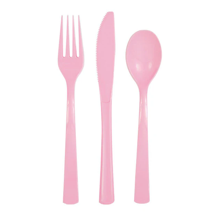 Lovely Pink Solid Assorted Plastic Cutlery, 18ct