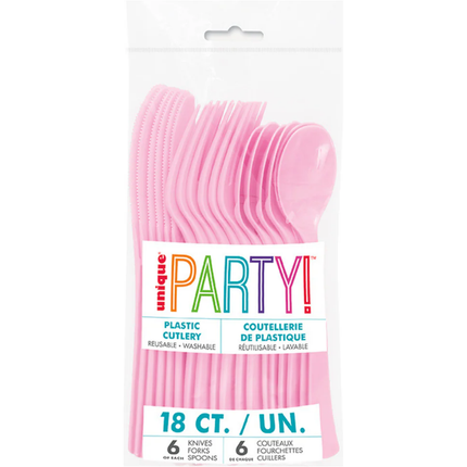 Lovely Pink Solid Assorted Plastic Cutlery, 18ct