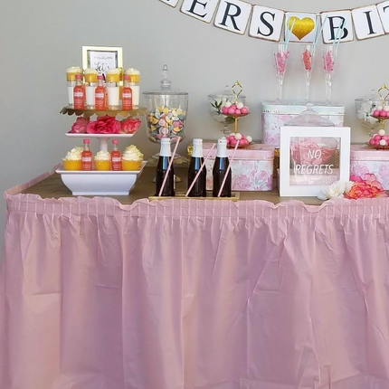 Lovely Pink Solid Plastic Table Skirt, 29" x 14 ft