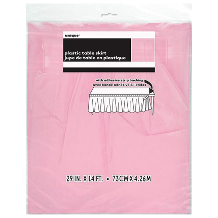 Lovely Pink Solid Plastic Table Skirt, 29" x 14 ft